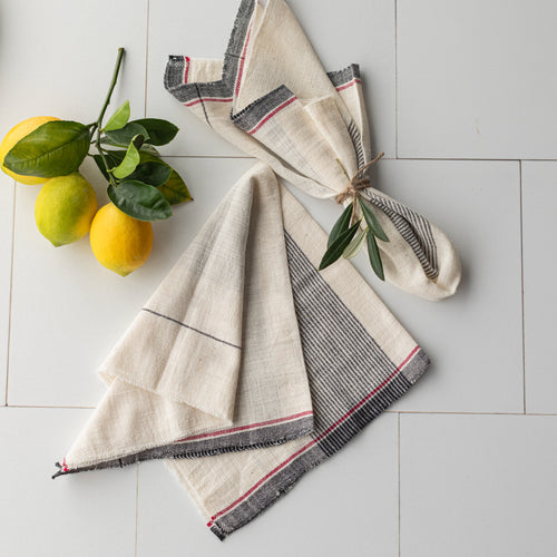 Ramabai Napkins (Set of 4) in Off White, Gray, and Red