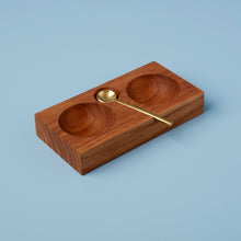 Load image into Gallery viewer, Be Home Teak Plank Salt &amp; Pepper Cellar with Gold Spoon
