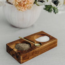 Load image into Gallery viewer, Be Home Teak Plank Salt &amp; Pepper Cellar with Gold Spoon
